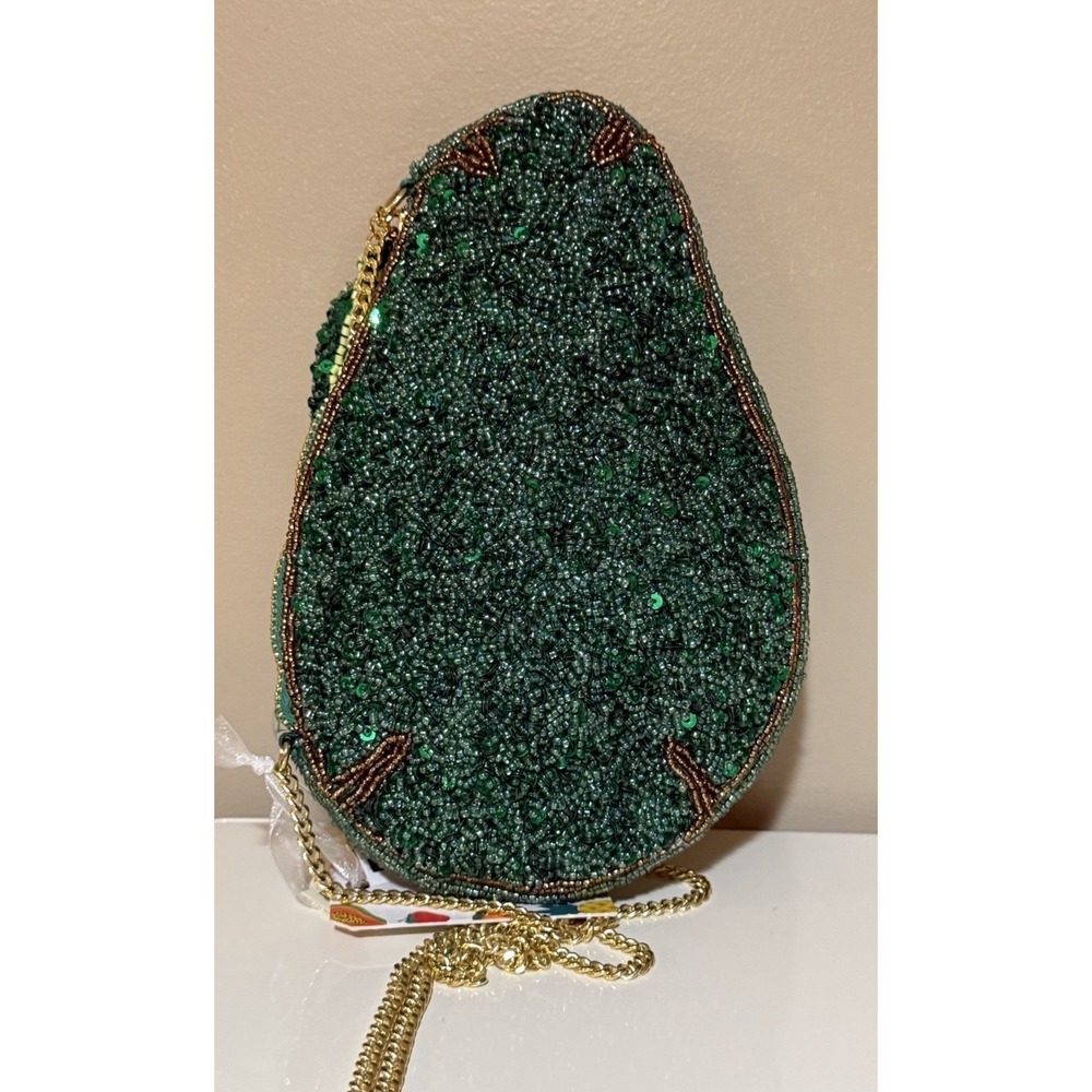 Avocado Beaded and Jeweled Bag Handcrafted in India Crossbody Clutch NWT - Picture 2 of 2